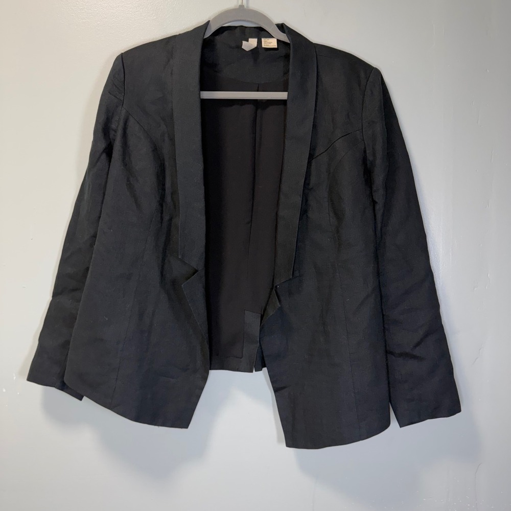 Wyatt Womens Black 100%‎ Linen Open Front Shawl Lapel Blazer Jacket Size L